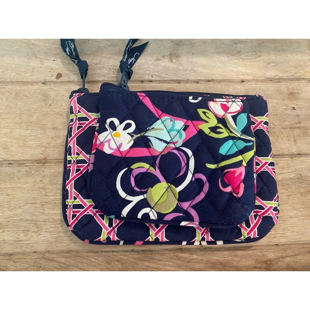 New Vera Bradley Plaid‎ Quilted Cosmetic Duo Navy Pink Blue Geometric & Floral